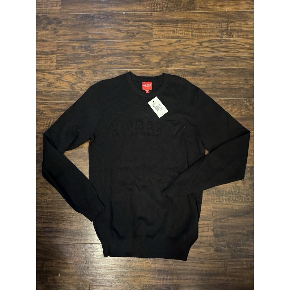 Guess Jeans Men's Stero Embossed Sweater Long Sleeve Crew Black Viscose $70 Sz:S